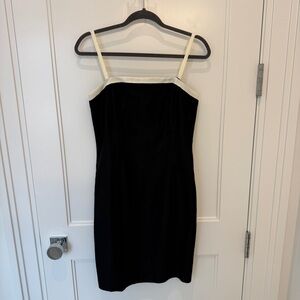 Vintage 1990s Georgiou Studio Black Silk Mini Dress with Cream Detail Size 6